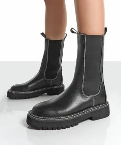 Public Desire UK Flat Boots Animate Black Ankle Chelsea Boots