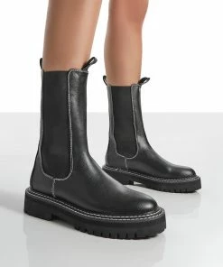 Public Desire UK Flat Boots Animate Black Ankle Chelsea Boots
