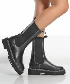 Public Desire UK Flat Boots Animate Black Ankle Chelsea Boots