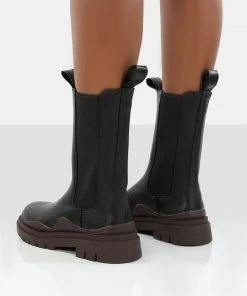 Public Desire UK Cherry Black Chunky Sole Chelsea Ankle Boots Flat Boots