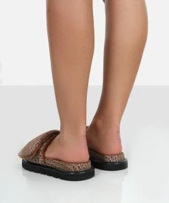 Public Desire UK Sweeter Brown Nylon Padded Slide Sandals