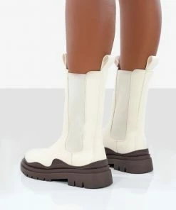 Public Desire UK Cherry Off White Chunky Sole Chelsea Ankle Boots Flat Boots