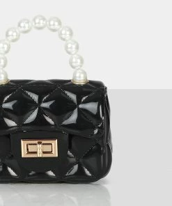 Public Desire UK Mini Bags The Iddy Black Patent Pearl Mini Bag