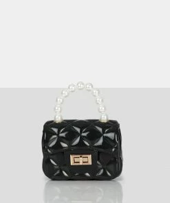 Public Desire UK Mini Bags The Iddy Black Patent Pearl Mini Bag