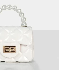 Public Desire UK The Iddy White Patent Pearl Mini Bag Mini Bags