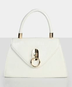 Public Desire UK The Nia White Croc Pu Mini Handbag NEW IN