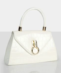 Public Desire UK The Nia White Croc Pu Mini Handbag NEW IN