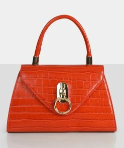 Public Desire UK The Nia Orange Croc Pu Mini Handbag Mini Bags