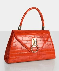 Public Desire UK The Nia Orange Croc Pu Mini Handbag Mini Bags
