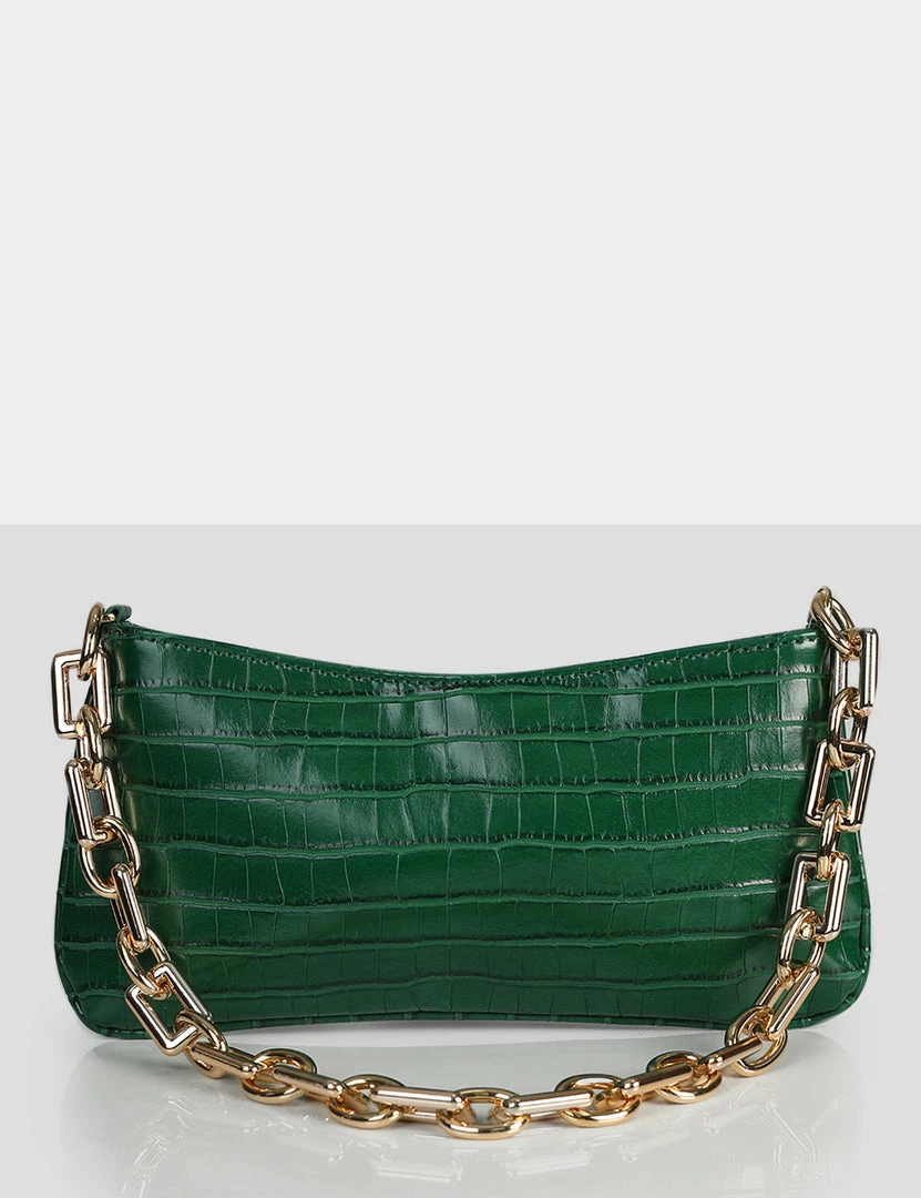 Public Desire UK The Sadie Green Croc Chain Detail Shoulder Bag CROSSBODY AND SHOULDER BAGS 1 Public Desire UK The Sadie Green Croc Chain Detail Shoulder Bag CROSSBODY AND SHOULDER BAGS