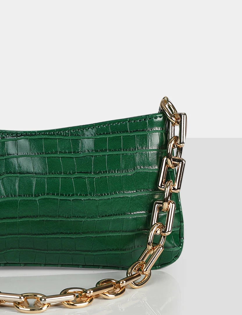 Public Desire UK The Sadie Green Croc Chain Detail Shoulder Bag CROSSBODY AND SHOULDER BAGS 3 Public Desire UK The Sadie Green Croc Chain Detail Shoulder Bag CROSSBODY AND SHOULDER BAGS