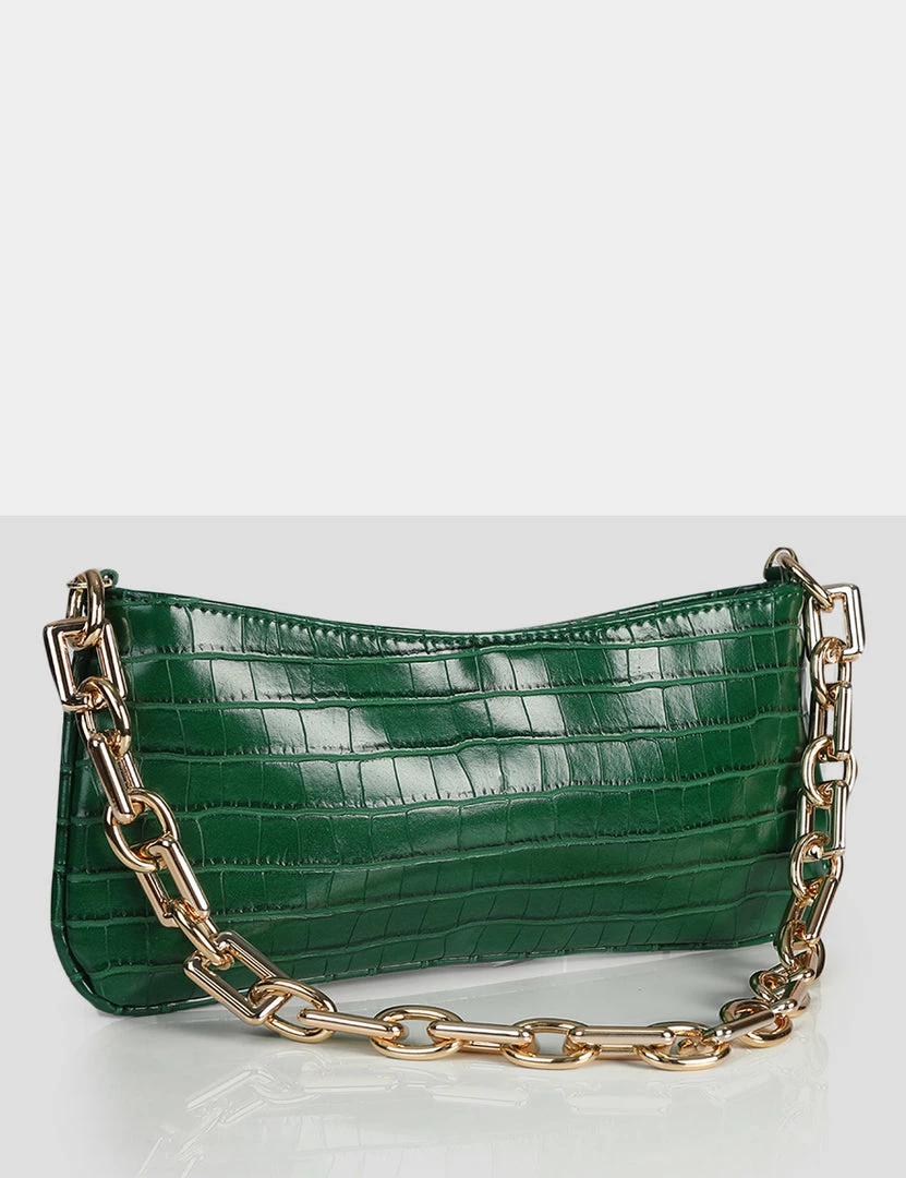 Public Desire UK The Sadie Green Croc Chain Detail Shoulder Bag CROSSBODY AND SHOULDER BAGS 2 Public Desire UK The Sadie Green Croc Chain Detail Shoulder Bag CROSSBODY AND SHOULDER BAGS