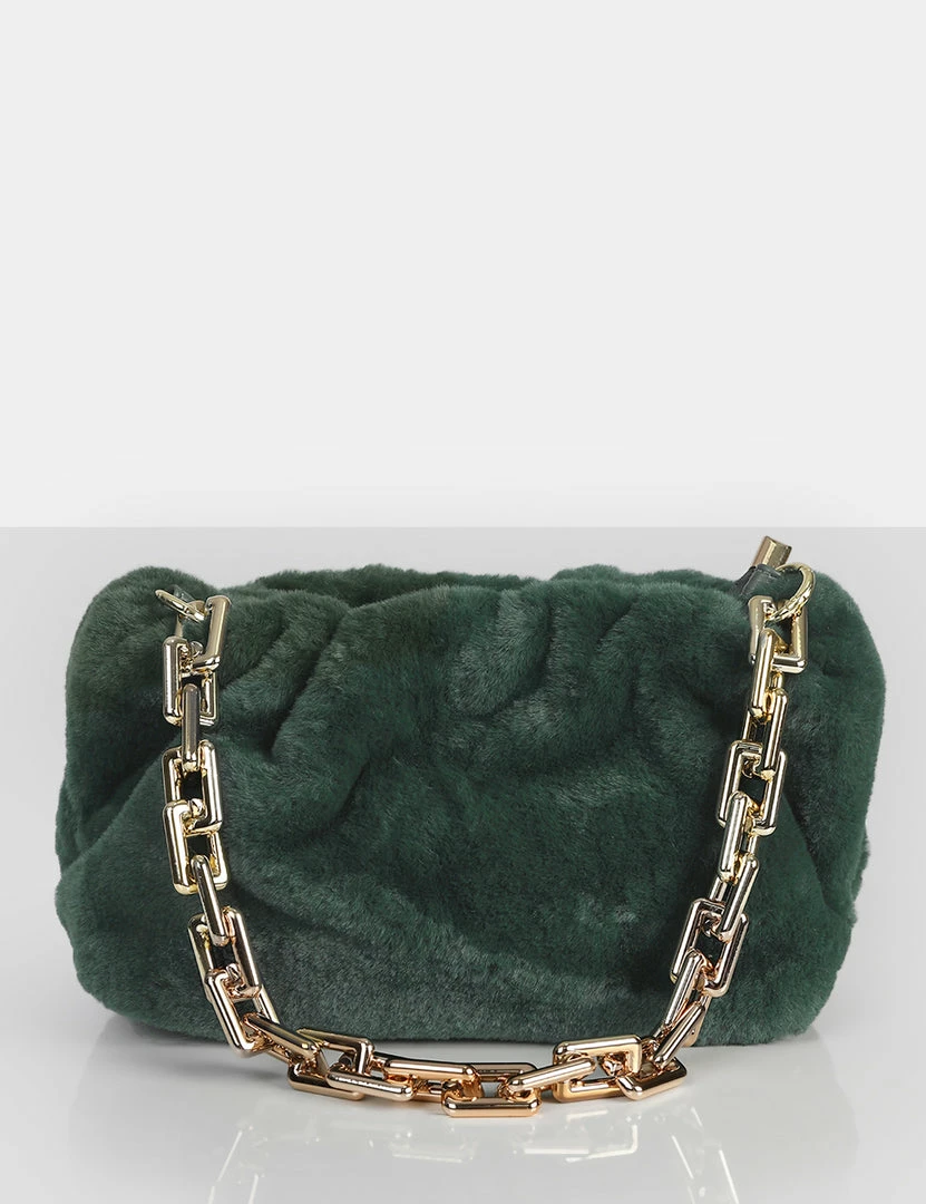 Public Desire UK NEW IN The Bracken Green Faux Fur Chain Handbag 1 Public Desire UK NEW IN The Bracken Green Faux Fur Chain Handbag