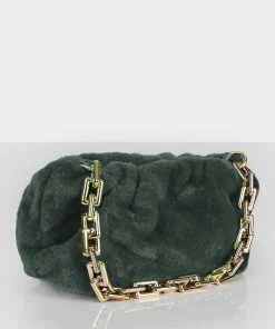 Public Desire UK NEW IN The Bracken Green Faux Fur Chain Handbag