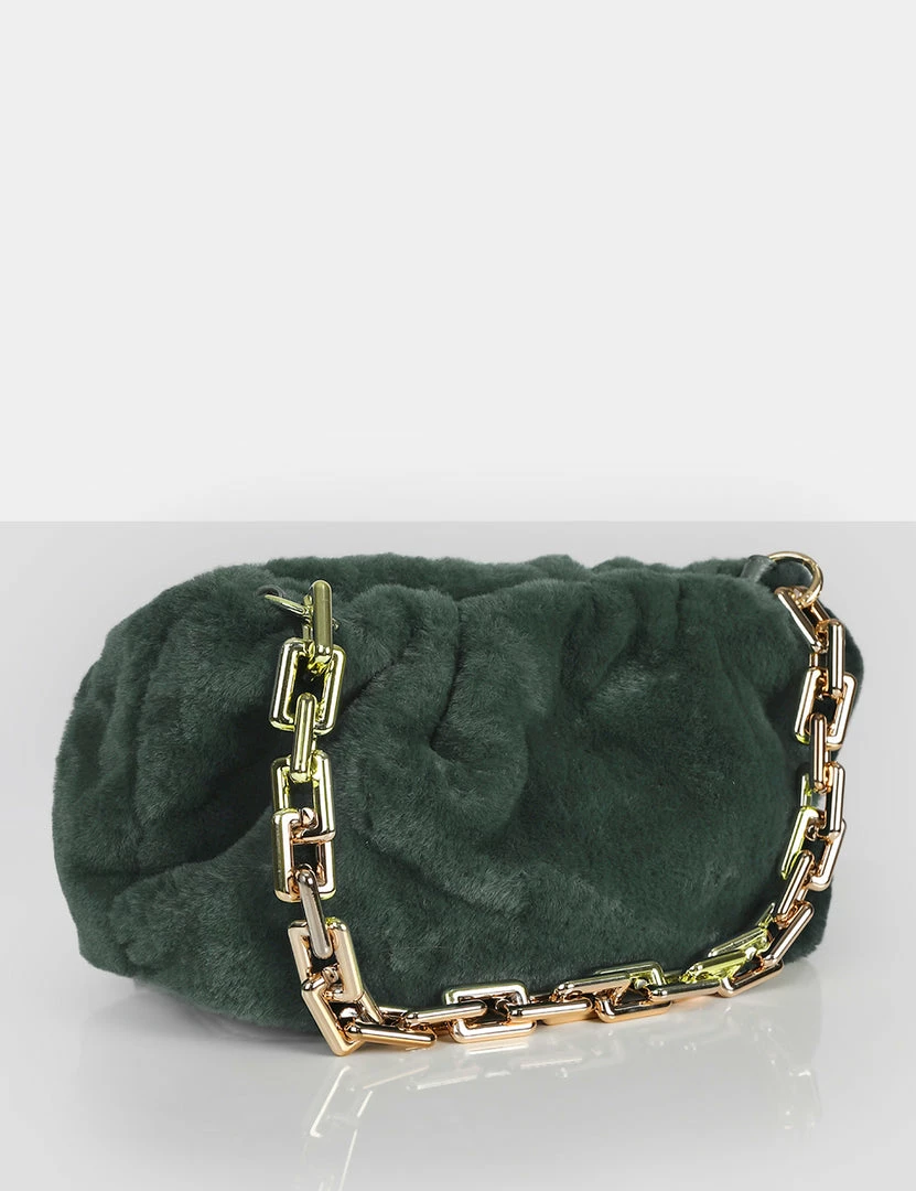 Public Desire UK NEW IN The Bracken Green Faux Fur Chain Handbag 2 Public Desire UK NEW IN The Bracken Green Faux Fur Chain Handbag
