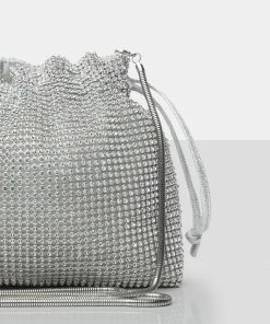 Public Desire UK The Claudette Silver Diamante Draw String Crossbody Bag