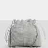 Public Desire UK The Claudette Silver Diamante Draw String Crossbody Bag
