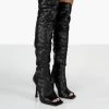 Public Desire UK NEW IN Carlotta Black Open Toe Woven Material Heeled Over The Knee Boots