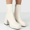 Public Desire UK Clover Ecru Pu Chunky Heel Ankle Boots NEW IN