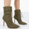 Public Desire UK Kenza X Public Desire Reset Green Nylon Padded Heeled Ankle Boots
