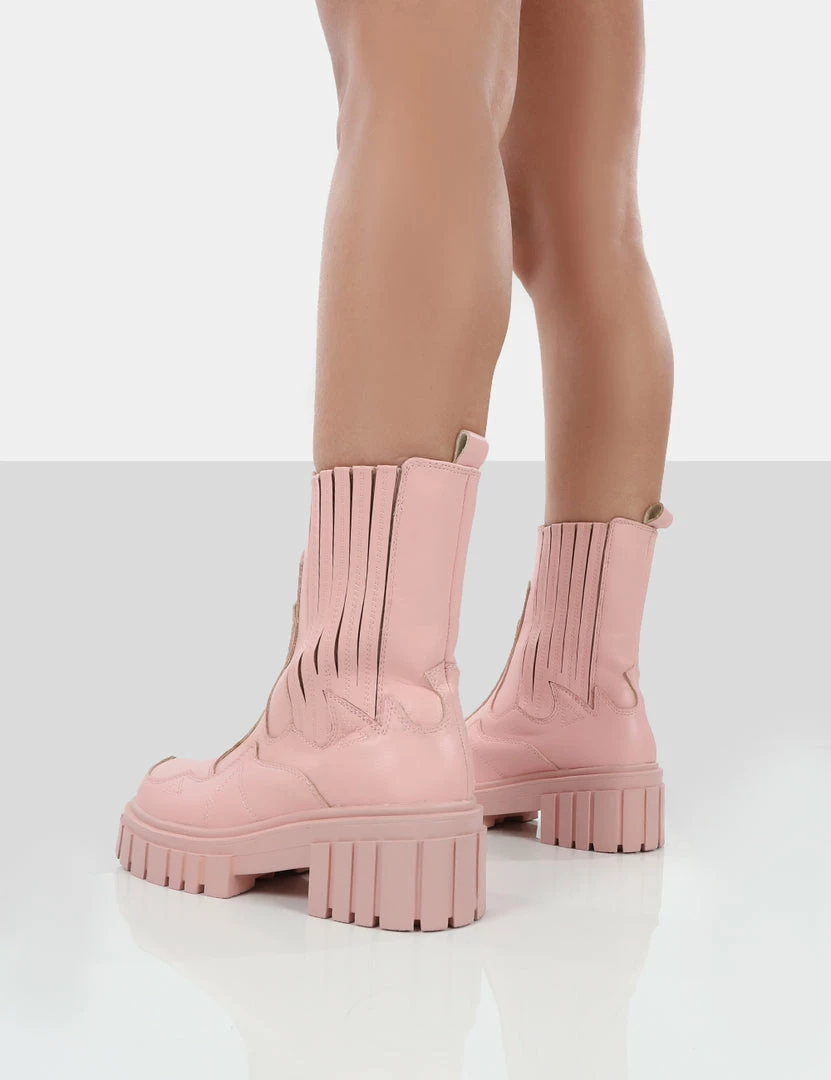 Public Desire UK Consequence Pink Drench Stitched Detail Chunky Sole Ankle Boots NEW IN 2 Public Desire UK Consequence Pink Drench Stitched Detail Chunky Sole Ankle Boots NEW IN