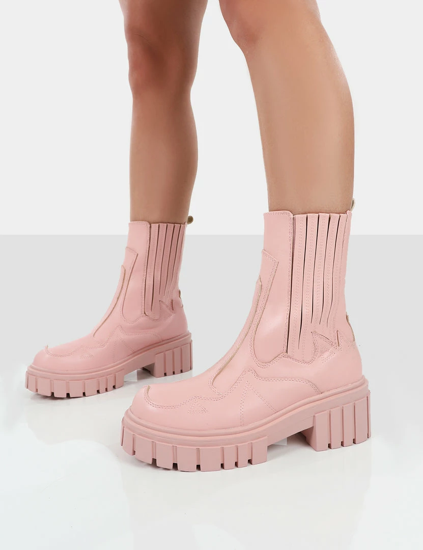 Public Desire UK Consequence Pink Drench Stitched Detail Chunky Sole Ankle Boots NEW IN 4 Public Desire UK Consequence Pink Drench Stitched Detail Chunky Sole Ankle Boots NEW IN