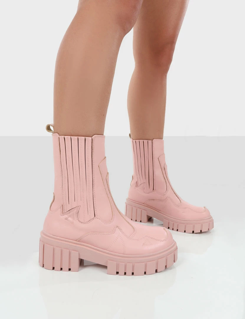 Public Desire UK Consequence Pink Drench Stitched Detail Chunky Sole Ankle Boots NEW IN 1 Public Desire UK Consequence Pink Drench Stitched Detail Chunky Sole Ankle Boots NEW IN