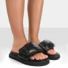 Public Desire UK NEW IN Sweeter Black Nylon Padded Slide Sandals