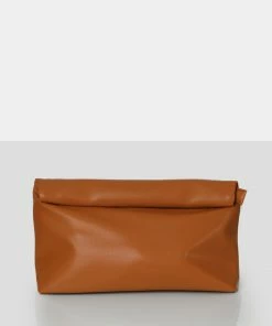 Public Desire UK The Aria Caramel Folded Detail Clutch Bag NEW IN