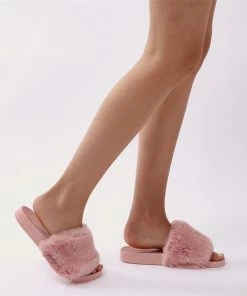Public Desire UK Sliders Kabuki Slider In Pink Faux Fur