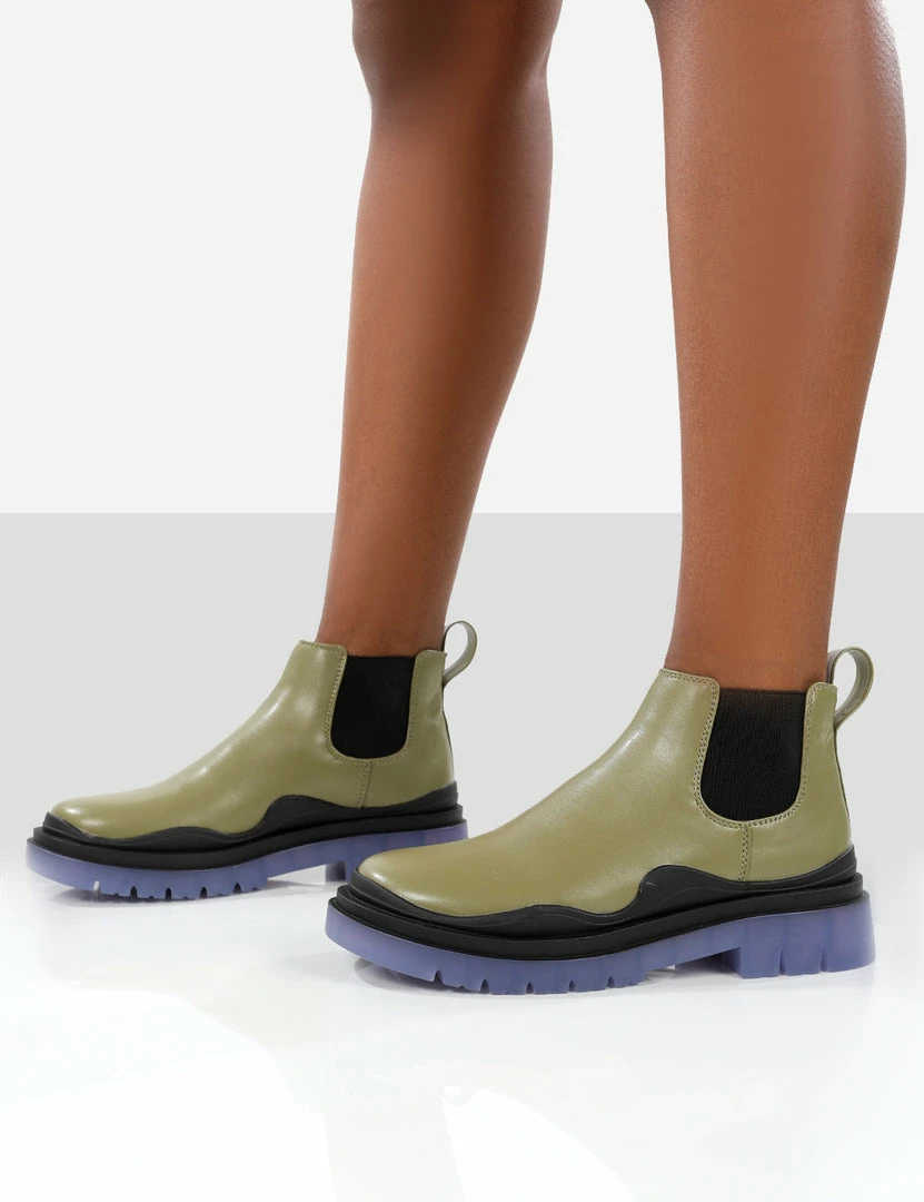 Public Desire UK Flat Boots Myth Green Chunky Sole Chelsea Boots 3 Public Desire UK Flat Boots Myth Green Chunky Sole Chelsea Boots