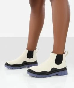 Public Desire UK Myth Ecru Chunky Sole Chelsea Boots