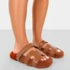 Public Desire UK Hot Fuzz Tan Borg Cut Out Flat Sandals FLATS