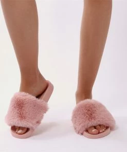 Public Desire UK Sliders Kabuki Slider In Pink Faux Fur
