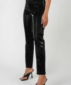 Public Desire UK KAIIA CLOTHING High Shine Vinyl Straight Leg Trousers Black