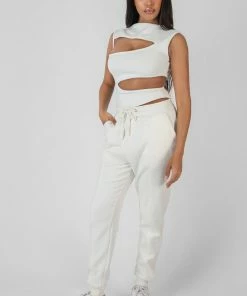 Public Desire UK KAIIA CLOTHING Oversized Fit Seam Front 90S Joggers Ecru