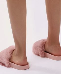 Public Desire UK Sliders Kabuki Slider In Pink Faux Fur