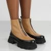 Public Desire UK Direction Tan Pu Zip Front Chunky Sole Ankle Boot