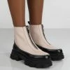 Public Desire UK Direction Bone Pu Zip Front Chunky Sole Ankle Boot