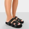 Public Desire UK Hot Fuzz Black Borg Cut Out Flat Sandals
