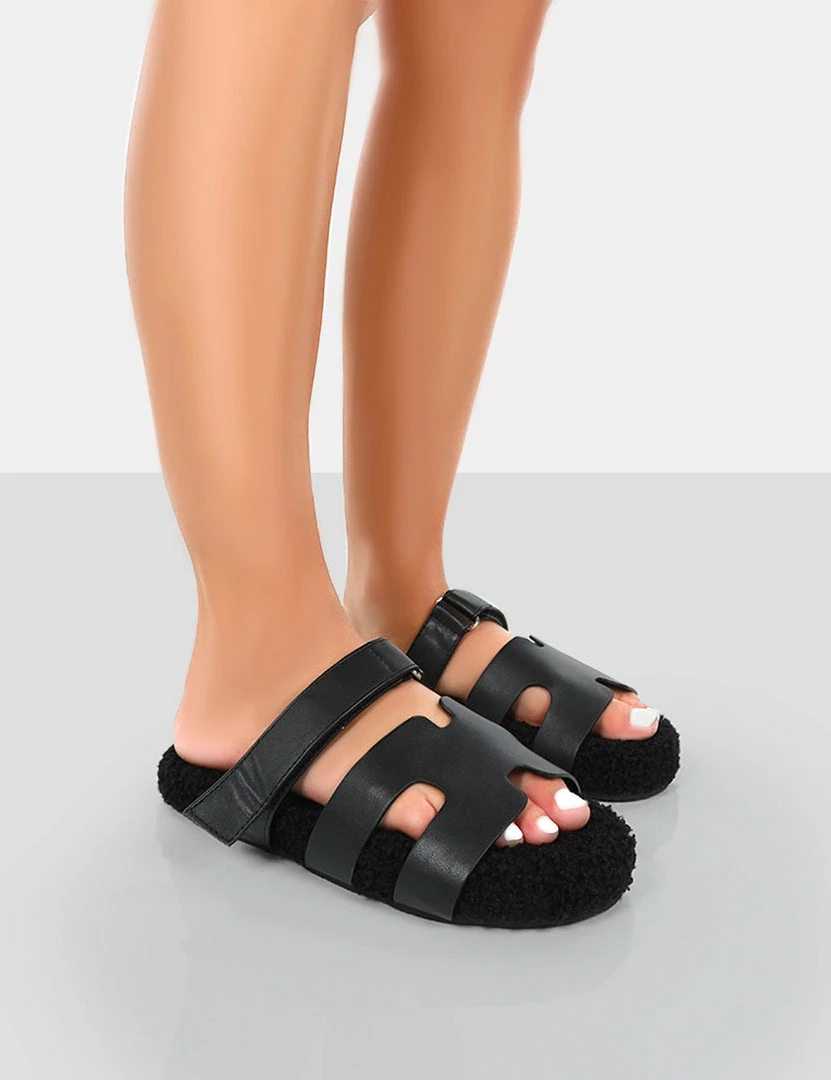 Public Desire UK Hot Fuzz Black Borg Cut Out Flat Sandals 1 Public Desire UK Hot Fuzz Black Borg Cut Out Flat Sandals