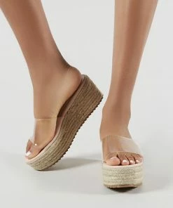 Public Desire UK Cami Flatform Espadrille Sliders In Perspex