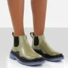 Public Desire UK Flat Boots Myth Green Chunky Sole Chelsea Boots