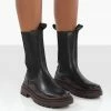 Public Desire UK Cherry Black Chunky Sole Chelsea Ankle Boots Flat Boots