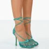 Public Desire UK Longshot Turquoise Blue Diamante Wrap Around Mesh Heels NEW IN