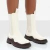 Public Desire UK Cherry Off White Chunky Sole Chelsea Ankle Boots Flat Boots