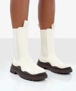 Public Desire UK Cherry Off White Chunky Sole Chelsea Ankle Boots Flat Boots