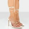 Public Desire UK Otti Ecru PU Lace Up Stiletto Heels