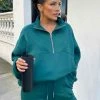 Public Desire UK Oversized Half Zip Sweatshirt Forest Green