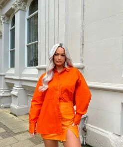 Public Desire UK Pu Mini Skirt Orange KAIIA CLOTHING